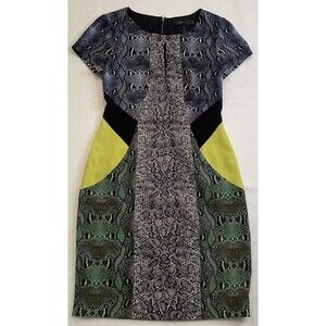 BCBGMaxAzria Women’s Chloe Snakeskin Keyhole Multicolor Short Shift Dress XS